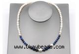 CFN130 potato white freshwater pearl & blue tiger eye necklace, 16 - 24 inches