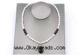 CFN160 baroque white freshwater pearl & smoky quartz necklace with pendant