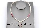 CFN163 baroque white freshwater pearl & pink wooden jasper necklace with pendant