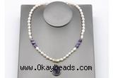 CFN164 baroque white freshwater pearl & dogtooth amethyst necklace with pendant