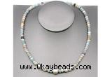 CFN199 4*6mm faceted rondelle amazonite & potato white freshwater pearl necklace