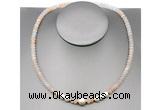 CFN201 4*6mm faceted rondelle pink aventurine & potato white freshwater pearl necklace