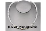 CFN204 4*6mm faceted rondelle white crazy lace agate & potato white freshwater pearl necklace