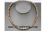 CFN209 4*6mm faceted rondelle picture jasper & potato white freshwater pearl necklace