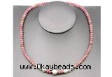 CFN211 4*6mm faceted rondelle pink wooden jasper & potato white freshwater pearl necklace