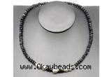 CFN219 4*6mm faceted rondelle black labradorite & potato white freshwater pearl necklace