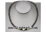 CFN223 4*6mm faceted rondelle bronzite & potato white freshwater pearl necklace