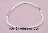 CFN331 9 - 10mm rice white freshwater pearl & white crystal necklace wholesale