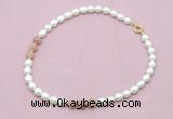 CFN336 9 - 10mm rice white freshwater pearl & moonstone necklace wholesale