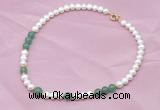 CFN504 Potato white freshwater pearl & green aventurine necklace, 16 - 24 inches