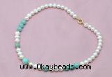 CFN505 Potato white freshwater pearl & amazonite necklace, 16 - 24 inches