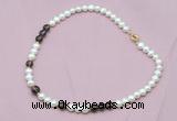 CFN516 9mm - 10mm potato white freshwater pearl & smoky quartz necklace