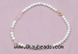 CFN517 9mm - 10mm potato white freshwater pearl & rose quartz necklace