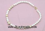 CFN559 9mm - 10mm potato white freshwater pearl & white fossil jasper necklace