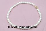 CFN593 Non-knotted 9mm - 10mm potato white freshwater pearl necklace