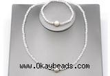 CFN601 4mm faceted round white moonstone & potato white freshwater pearl jewelry set