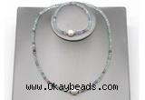 CFN609 4mm faceted round fluorite & potato white freshwater pearl jewelry set