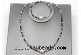 CFN611 4mm faceted round black rutilated quartz & potato white freshwater pearl jewelry set