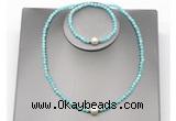 CFN615 4mm faceted round amazonite & potato white freshwater pearl jewelry set