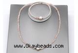 CFN621 4mm faceted round pink aventurine & potato white freshwater pearl jewelry set