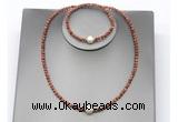 CFN623 4mm faceted round goldstone & potato white freshwater pearl jewelry set