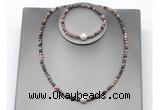 CFN631 4mm faceted round rhodonite & potato white freshwater pearl jewelry set