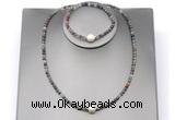 CFN636 4mm faceted round African bloodstone & potato white freshwater pearl jewelry set