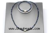 CFN644 4mm faceted round dumortierite & potato white freshwater pearl jewelry set