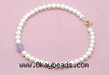 CFN701 9mm - 10mm potato white freshwater pearl & lavender amethyst necklace