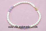 CFN702 9mm - 10mm potato white freshwater pearl & lavender amethyst necklace