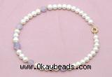 CFN704 9mm - 10mm potato white freshwater pearl & lavender amethyst necklace