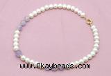 CFN706 9mm - 10mm potato white freshwater pearl & lavender amethyst necklace