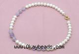 CFN708 9mm - 10mm potato white freshwater pearl & lavender amethyst necklace