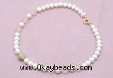 CFN711 9mm - 10mm potato white freshwater pearl & rose quartz necklace