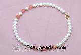 CFN715 9mm - 10mm potato white freshwater pearl & cherry quartz necklace