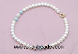 CFN717 9mm - 10mm potato white freshwater pearl & morganite necklace