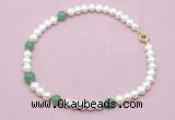 CFN726 9mm - 10mm potato white freshwater pearl & green aventurine necklace