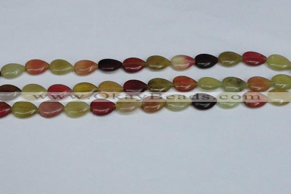 CFW122 15.5 inches 12*16mm flat teardrop flower jade gemstone beads