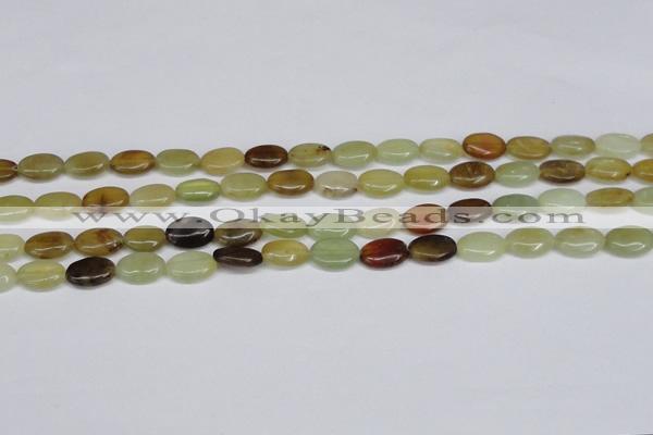 CFW125 15.5 inches 10*14mm flat oval flower jade gemstone beads