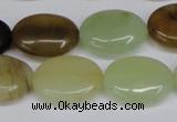 CFW129 15.5 inches 15*20mm flat oval flower jade gemstone beads