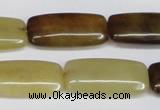 CFW155 15.5 inches 12*25mm rectangle flower jade gemstone beads