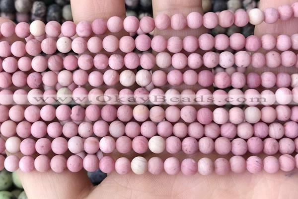 CFW35 15.5 inches 4mm round matte pink wooden jasper beads