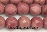 CFW65 15 inches 6mm faceted round pink wooden jasper beads