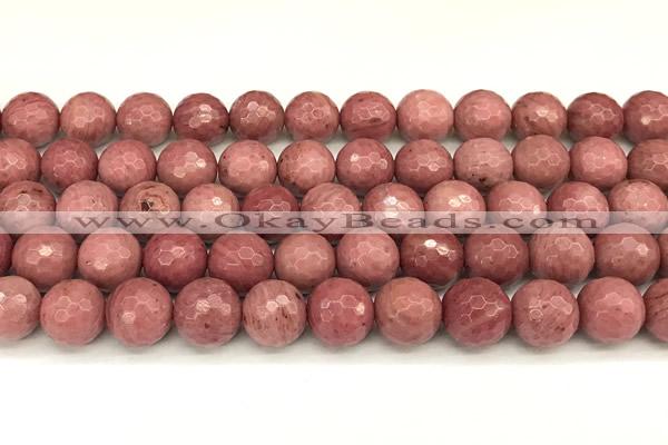 CFW68 15 inches 12mm faceted round pink wooden jasper beads