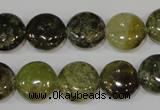 CGA213 15.5 inches 14mm flat round natural green garnet beads