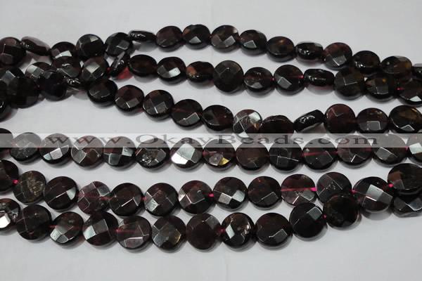 CGA477 15.5 inches 10mm faceted coin natural red garnet beads