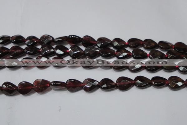 CGA484 15.5 inches 8*10mm faceted flat teardrop natural red garnet beads