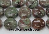 CGA59 15.5 inches 14mm flat round red green garnet gemstone beads