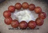 CGB3001 7.5 inches 19mm - 20mm carved round red agate bracelet