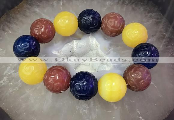 CGB3005 7.5 inches 20mm carved round mixed agate bracelet wholesale